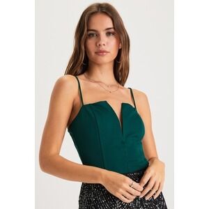 Lulus Favorite Nights Emerald Green Notched Sleeveless Bodysuit - Size S